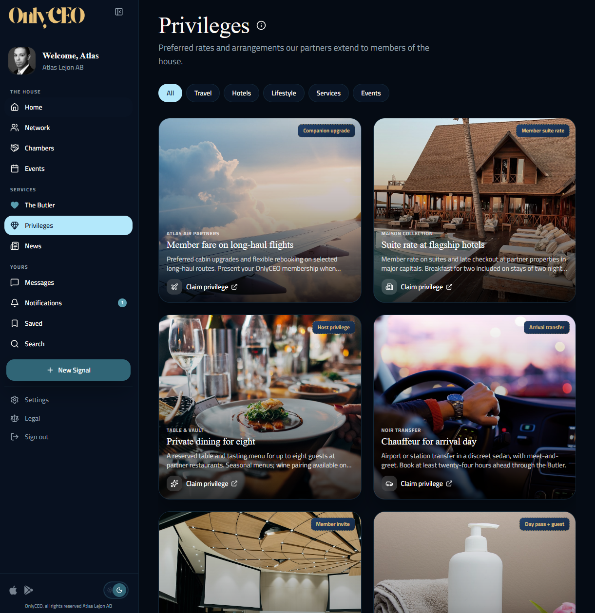 Privileges in OnlyCEO: preferential arrangements extended to members by partners.