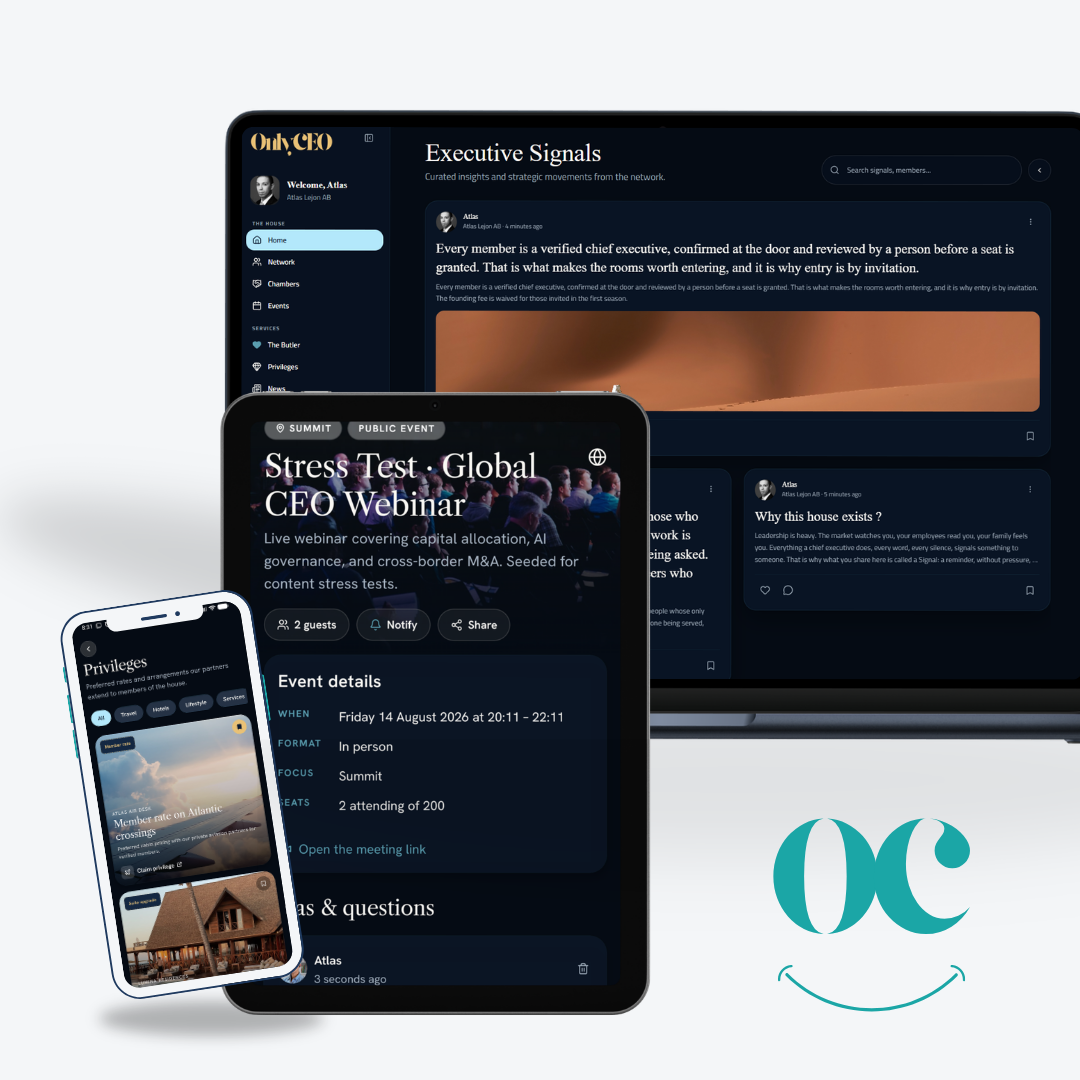 OnlyCEO running on a laptop, an iPad and a phone at once.