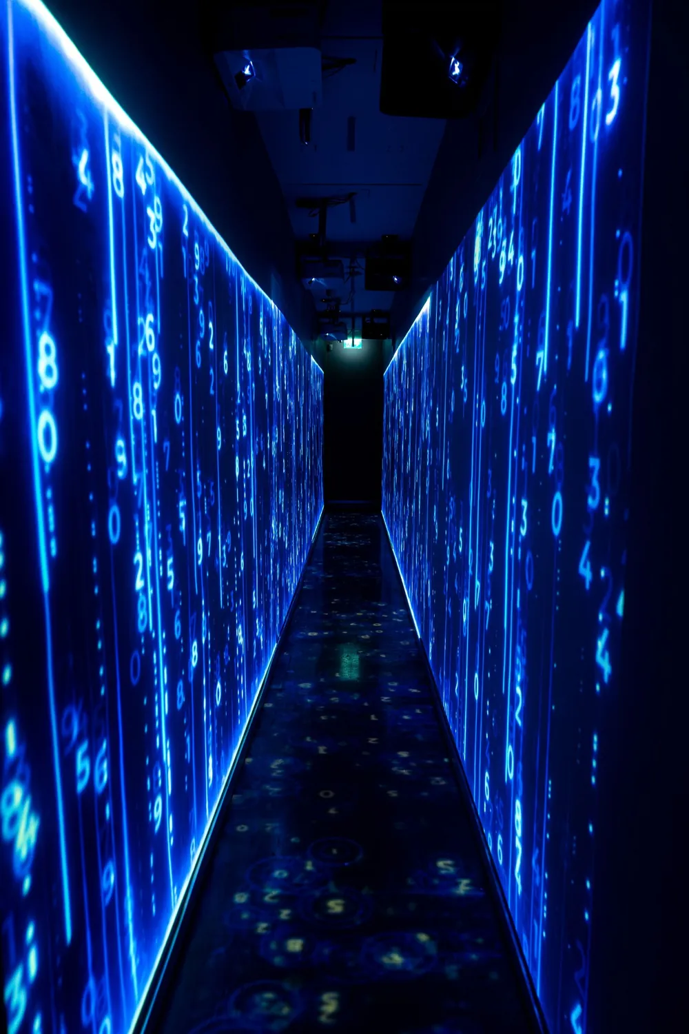 A corridor of glowing blue numbers