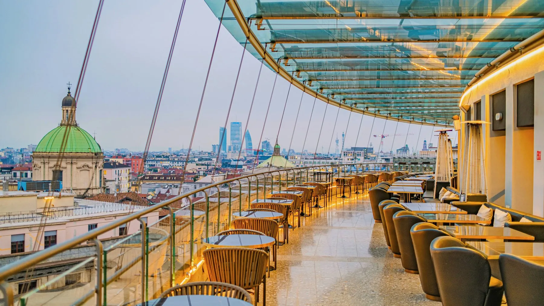 An open evening on a rooftop above the city