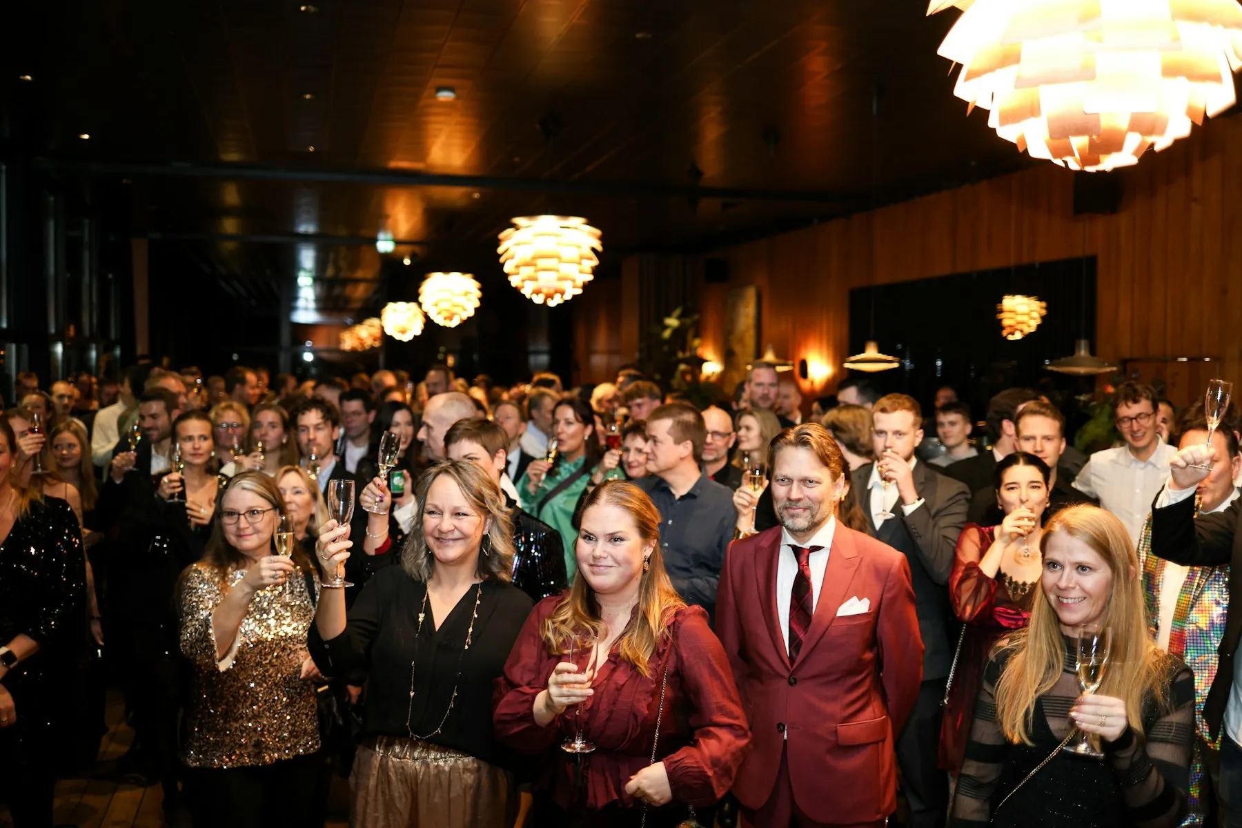 Guests in evening dress at a gala